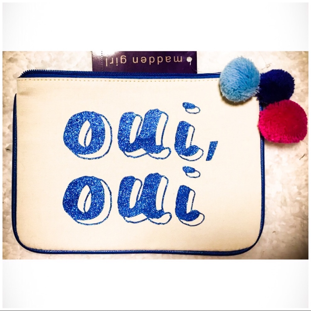 Madden G 10x7"Oui Oui" Small Canvas Glitter Pouch